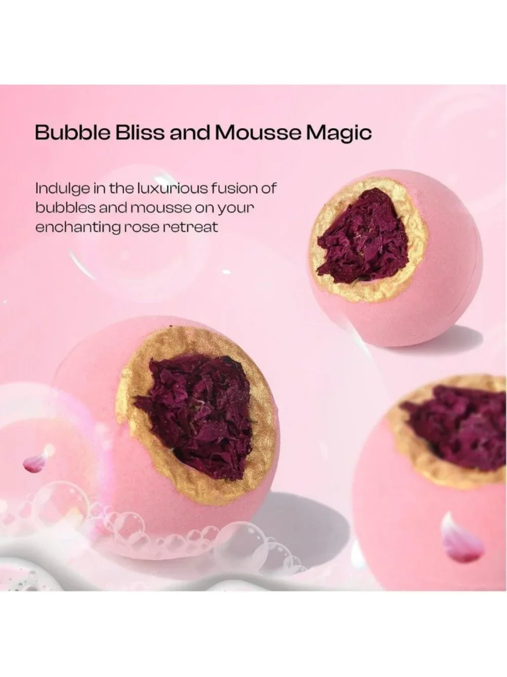 Rose Bath Bombs Gift Set - 6 Pack with Dried Roses, Spa Relaxation & Self-Care